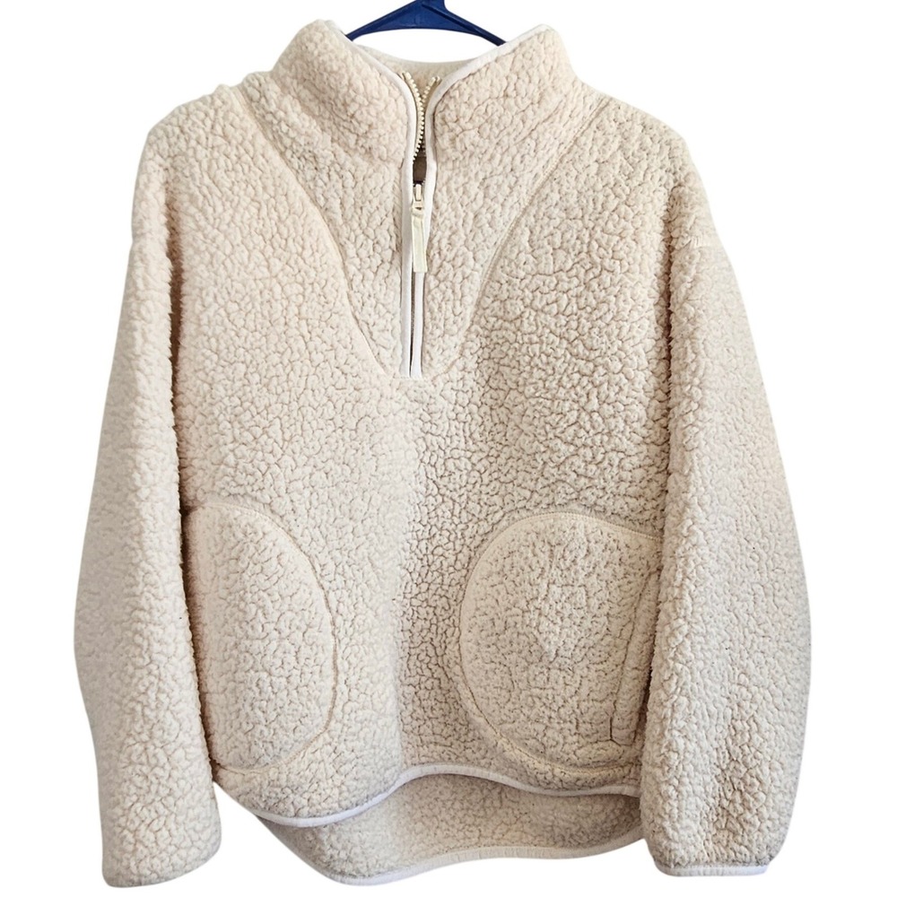 Nightwear by George Cream Sherpa Fleece Quarter Zip Pullover Sweatshirt Jacket